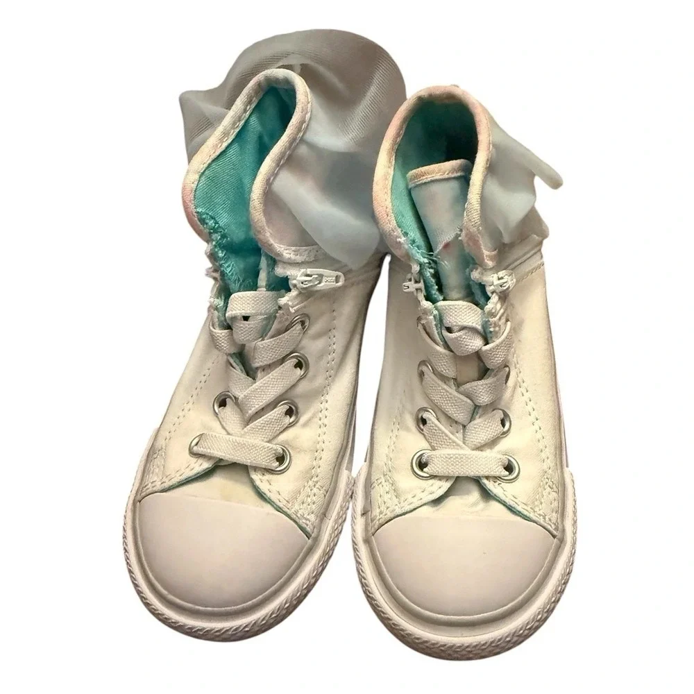 Converse Chuck Taylor All Star Shoes Size 10 High Top Ruffle Detail White Blue
